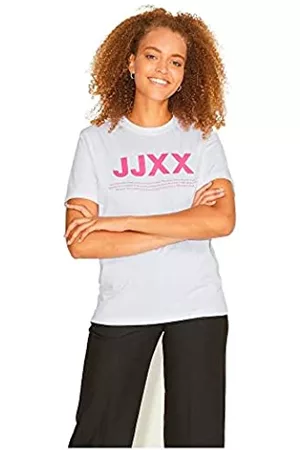 JACK & JONES Damen Bedruckte T-Shirts - JJXX Women's JXANNA SS Regular Every Logo Tee NOOS T-Shirt, Bright White/Print:Bright Rose, M