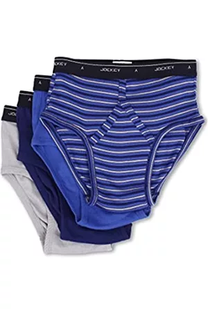 Jockey Damen Slips - Men's Cotton Low-Rise Brief 4-Pack Intense Royal/Majestic Blue/Mid Grey/Majestic Blue Stripe 38