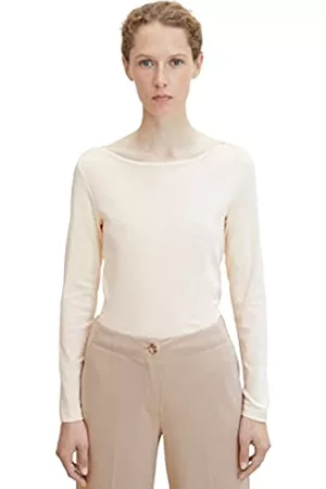 TOM TAILOR Damen Longsleeves - Damen Basic Langarmshirt 1033694, 28130 - Soft Buttercream, XL