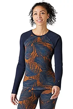 Smartwool Damen Shirts - Damen Merino 250 Pattern Crew Base Layer - 100% Merinowolle, Dunkelblaue Handfläche, X-Groß