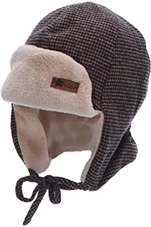 Sterntaler Baby Mützen - Baby Jungen Mütze Baby Fliegermütze Hahnentritt Mütze - Mütze Baby - mit Hahnentritt Muster und Bindeband - dunkelbraun, 51
