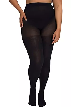 Ulla Popken Damen Strumpfhosen - Damen, Rippe Strumpfhosen, schwarz, 42/44