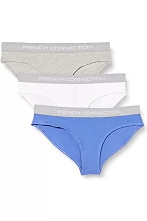 French Connection Damen Slips - Damen FC 3er-Pack Briefunterhosen 3 cm Wb Slip, Bayblue White Grey, 46