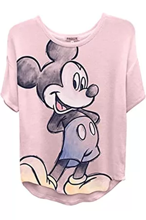 Disney Damen T-Shirts - Ladies Mickey Mouse Fashion Shirt - Ladies Classic Mickey Mouse Clothing Mickey Mouse Big Character Tee (Blush, 3X-Large)