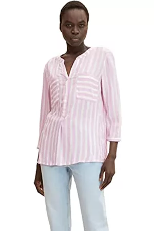 TOM TAILOR Damen Gestreifte Blusen - Damen Bluse mit Streifen 1034672, 27215 - Lilac White Vertical Stripe, 44