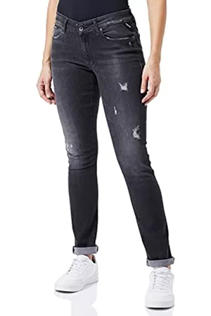 Replay Damen Cropped Jeans - Damen New Luz Broken Edge Jeans, 097 Dark Grey, 2732
