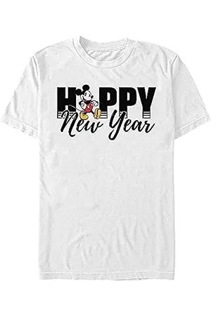 Disney T-Shirts - Classics Unisex Classic-Mickey New Year Organic Short Sleeve T-Shirt, White, XL