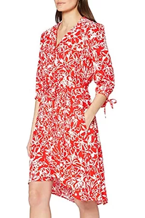 French Connection Damen Freizeitkleider - Damen FAYOLA Drape Shirt Dress Lässiges Kleid, Fiery RED/Sum White, 16 Regular