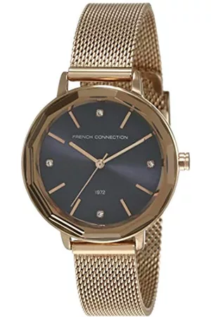 French Connection Damen Uhren - Analog Damen-Armbanduhr, blaues Zifferblatt, FC1318RGM-A, gold