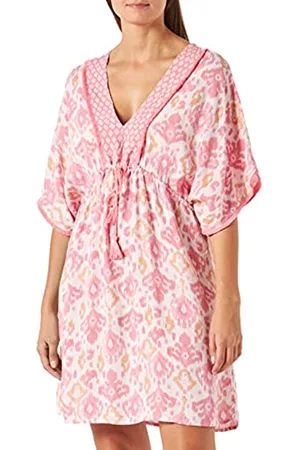 Women secret Damen Gemusterte Blusen - Damen Kurzes Tunika-Kleid mit rosa Muster Nachthemd, Bedruckt orange, 36