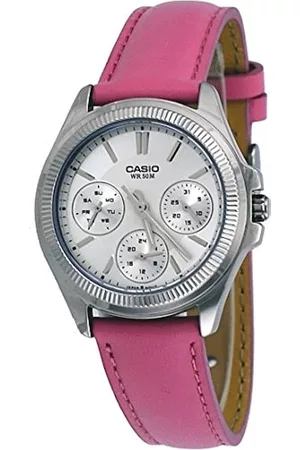 Casio Damen Uhren - LTP2088L-4AV Women's Fluted Bezel Pink Leather Band Multifunction Watch