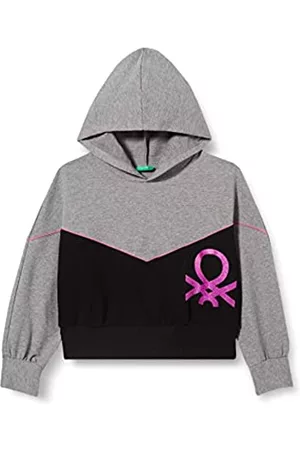 Benetton Mädchen Sweatshirts - Mädchen T-Shirt MIT Kapuze. M/L 3GNSC201G LANGÄRMLIGER Hoodie, Dunkelgrau Melange 507, 122