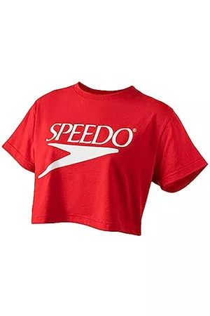 Speedo Damen Crop T-Shirts - Damen T-Shirt Short Sleeve Crew Neck Vintage Crop Top, Red, Large