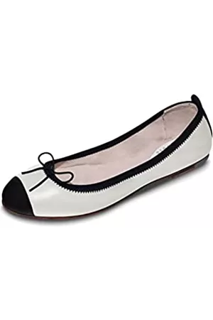 BLOCHSTORE-US Damen Ballerinas - Damen Rigel Ballerinas, Weiß schwarzes Leder, 44 EU