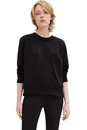TOM TAILOR Damen Sweatshirts - Damen Sweatshirt mit Logoprint 1032938, 14482 - Deep Black, M