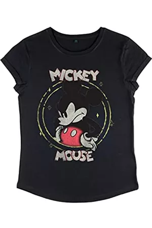 Disney Damen Shirts - Damen Mickey Classic Gritty Mickey Women's Organic Rolled Sleeve T-shirt, Schwarz, L