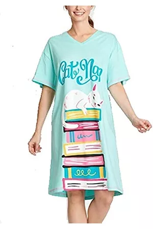 Hatley Damen Schlafanzüge - Damen Sleepshirt Nachthemd, Kitty Cat Book Club, Einheitsgröße EU
