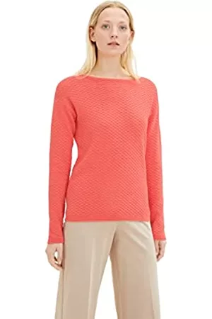 TOM TAILOR Damen Strickpullover - Damen 1035578 Pullover, 12230-Smooth Papaya Red, XXL