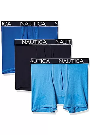 Nautica Men's Classic Cotton Loose Knit Boxer, Peacoat/aero Blue/Sea  Cobalt- 4 Pack, L 