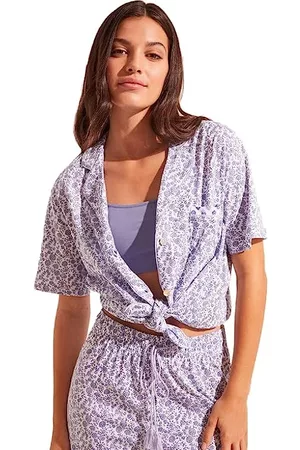 Women secret Damen Schlafanzüge - Damen Pijama camisero 100% algodón Estampado Blanco Schlafanzug Baby, Blue Print, S
