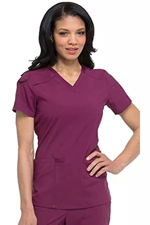 Dickies Damen Shirts - EDS Essentials by Women's V-Neck Solid Scrub Top X-Large Wine