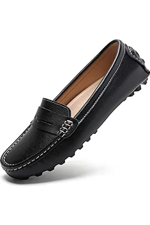 QZNONMER Damen Loafers - Damen Penny Loafer Casual Handmade Leder Bootsschuhe Damen Mädchen Elegant Komfort Slip-on Flats zum Fahren, Penny Black, 38.5 EU