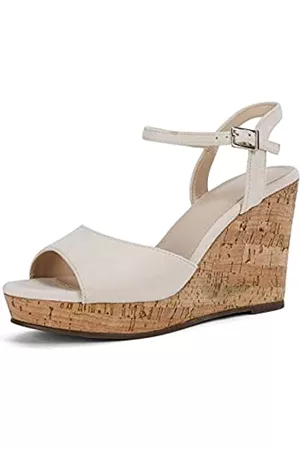 VETASTE Damen Wedges Sandalen Sommer Knöchelriemen Offene Zehen Plateau Sandalen Schuhe, Hautfarben, 38.5 EU