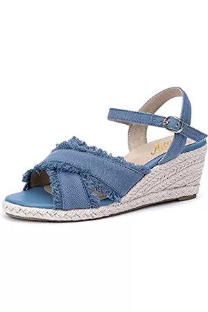 Aituis Damen Elegante Sandalen - Espadrille Keilabsatz-Sandalen für Frauen, Denim, offene runde Zehenpartie, Knöchelschnalle, Riemen, elegante High Heels, lässige Sommerschuhe für Damen, Mädchen, Einkaufen, Dating, Reisen, Strandurlaub, Denim, 38 EU