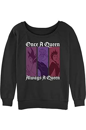 Disney Damen Pullover - Damen-Raglan-Pullover mit Bösewicht, Queen-Farbe, mit Überstich, Schwarz, M