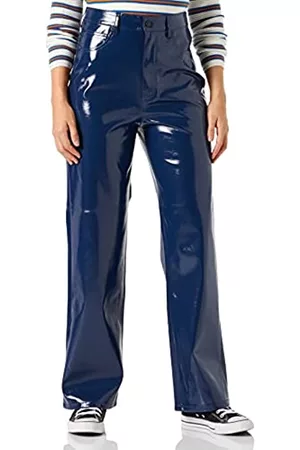 JACK & JONES Damen Hosen & Jeans - JACK&JONES Women's JXKENYA HW STRA Faux Leat Pant NOOS Hose, Medieval Blue/Detail:Shiny, XL