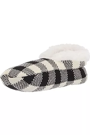 Hatley Damen Hausschuhe - Little Blue House by Damen Sherpa Fleece Hausschuhe, Creme Plaid, Größe M, Cremefarbenes Plaid, Medium