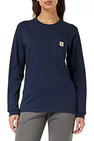 Carhartt Damen Longsleeves - Damen Loose Fit, schweres, langärmliges Pocket T-Shirt , Marineblau, S