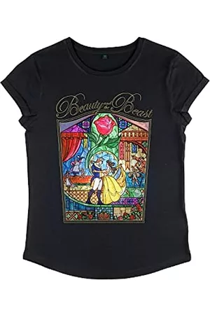 Disney Damen Shirts - Damen Beauty & The Beast Beauty Story Women's Organic Rolled Sleeve T-shirt, Schwarz, S