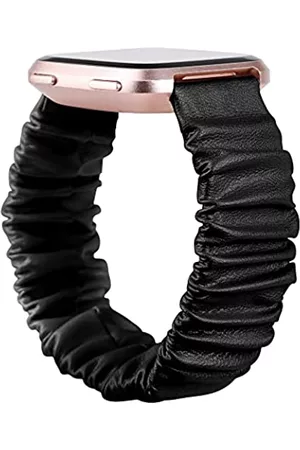 WONJOY Damen Armbänder - Kompatibel mit Fitbit Versa/Versa 2/Versa Lite/Versa SE Armbändern, weiches Leder-Haargummi, Stretch-Sportarmband für Damen und Herren (groß, schwarz)