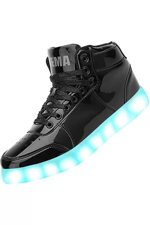 Odema Leuchtschuhe - Unisex LED Schuhe High Top Light Up Sneakers für Damen Herren, 1 Hellschwarz, 35.5 EU