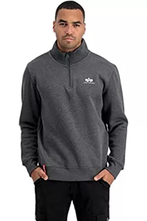 Alpha Industries Sweatshirts - Unisex Half Zip Sweater Sl Sweatshirt, Kohlegrau meliert/Weiß, XL