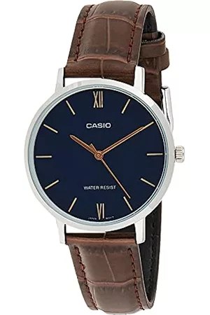 Casio Damen Uhren - LTP-VT01L-2B Women's Minimalistic Blue Dial Brown Leather Band Analog Watch