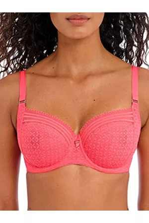 Freya Damen Bügel BHs - Damen Viva Spitzen-Bügel seitlicher Stützung BH mit voller Abdeckung, Sunkissed Coral, 70G