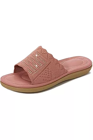 Asverd Damen Elegante Sandalen - Damen-Sandalen mit Glitzer-Slides für Damen, elegant, offener Zehenbereich, mit Strasssteinen, A7261-B, Pink, 37.5 EU