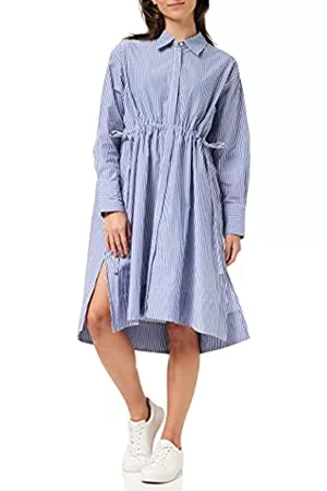 French Connection Damen Freizeitkleider - Damen Rhodes Sustainable Pop Stripe Shirtkleid Lässiges Kleid, Leinen weiß/Marine, L