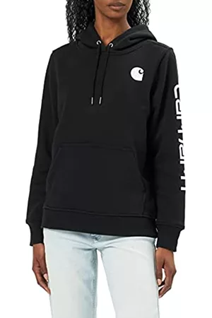 Carhartt Damen Sweatshirts - Damen Relaxed Fit, mittelschweres Sweatshirt mit Logo-Grafik auf dem Ärmel, Schwarz, S
