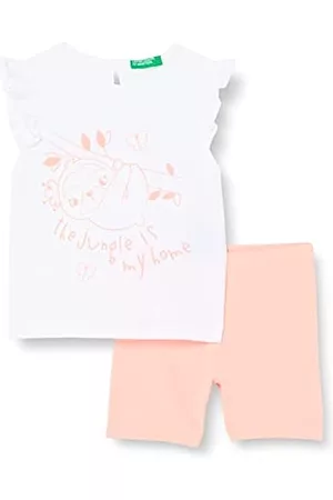 Benetton Mädchen Shorts - Mädchen COMP(T-Shirt+Short) 3096GK004 Hose, Bianco 101, 90
