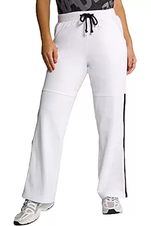 Ulla Popken Damen Lange Hosen - Damen Jogginghose, farbiges Piping, gerades Bein, Kordelbund Trainingshose, White Out, 46/48