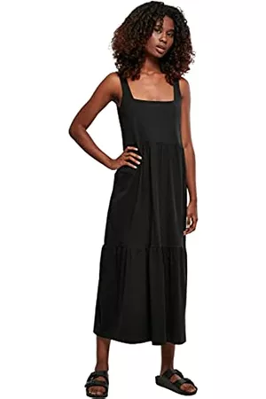 Urban classics Damen Freizeitkleider - Damen Ladies 7/8 Length Valance Summer Dress Kleid, Schwarz, M EU