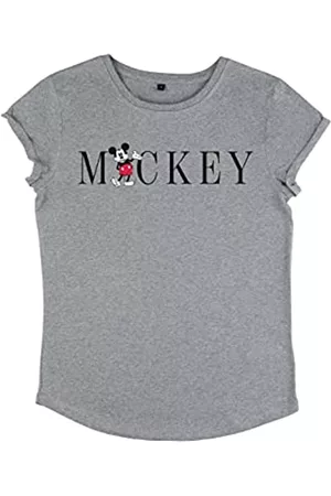Disney Damen Shirts - Damen Mickey Classic Simply Mickey Women's Organic Rolled Sleeve T-shirt, Melange Grey, XL
