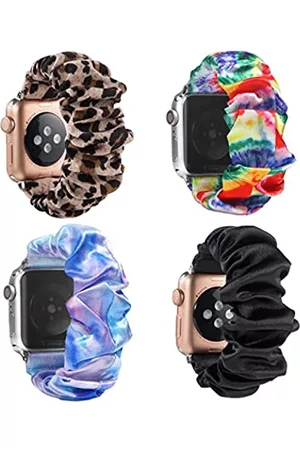 STARAMZ Damen Uhren - Haargummi, kompatibel mit Apple Watch, 38 mm, 40 mm, 41 mm, 42 mm, 44 mm, 45 mm, niedlich, bedruckt, elastisch, Solo-Loop-Stoff, weiche Bänder, Muster, bedruckter Stoff, 2, 1 4 Packungen