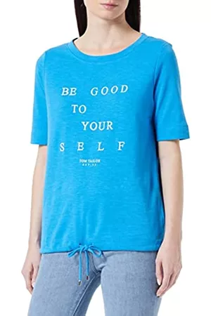 TOM TAILOR Damen Shirts - Damen T-Shirt mit Schriftzug 1032707, 30095 - Sublime Teal Blue, XXL