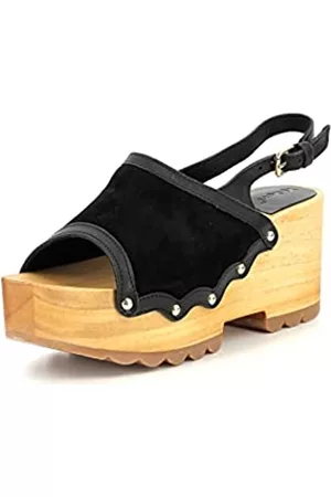 Kickers Damen Sandalen mit hohem Absatz - Damen Kick Wedge Wood Sandale mit Absatz, Schwarz, 36 EU