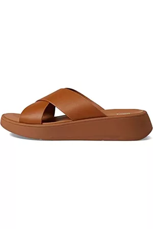 FitFlop Damen Clogs & Pantoletten - F-Mode Leather Flatform Cross Slides BRUIN - Größe 42
