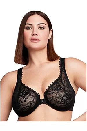 Glamorise Damen BHs & Bustiers - Damen Front Closing Stretch Lace Wonderwire Bra Dirndl BH, Schwarz, 75C